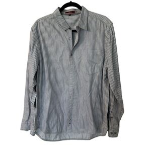 7 For All Mankind Men’s Long Sleeve Button Front Blue & Tan Shirt Sz L GUC